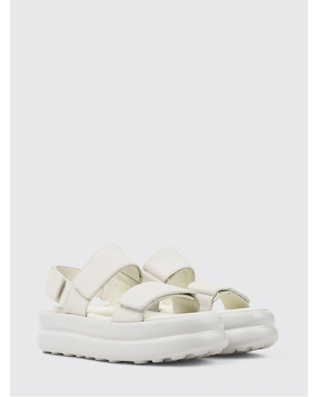 Camper White Pelotas Flota Up Grained Leather Sandals