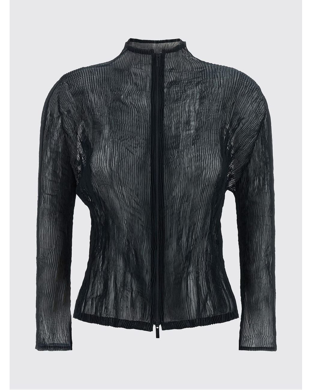 Issey Miyake Black High-Neck Crinkled Crêpe Zip-Up Cardigan