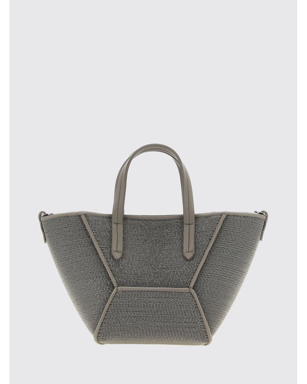 Brunello Cucinelli Gray Bc Duo Suede Calfskin Mini Handbag With Monili