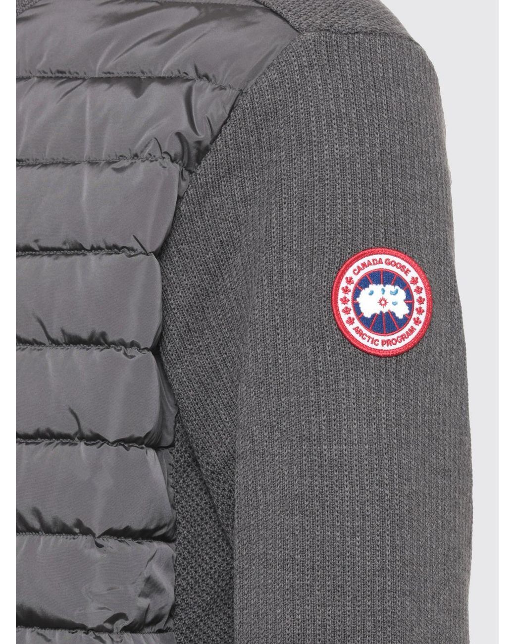 Canada Goose Gray Wool Cardigan With Quilted Panels And Logo Patch for men
