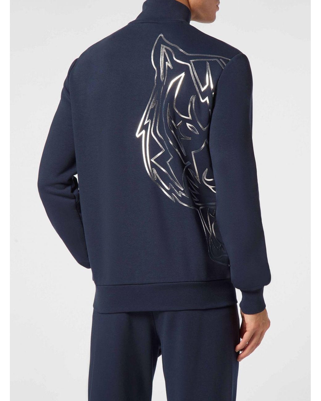 Philipp Plein Blue Tiger Zip-Up Sweatshirt for men