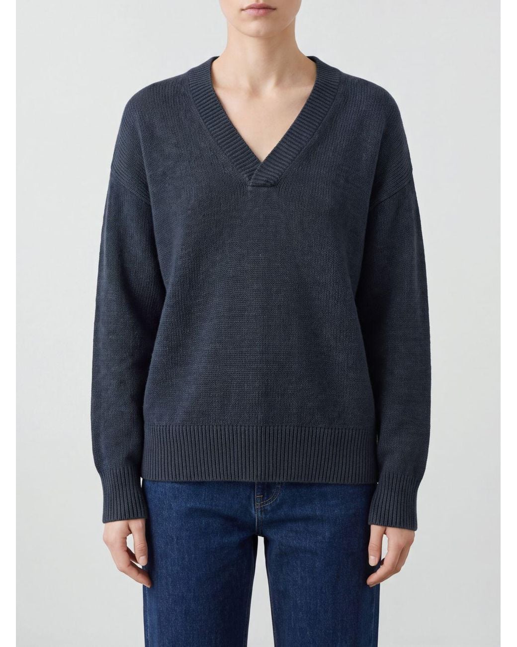 Our Legacy Blue V-Neck Merino Wool Jumper With Ribbed Trims