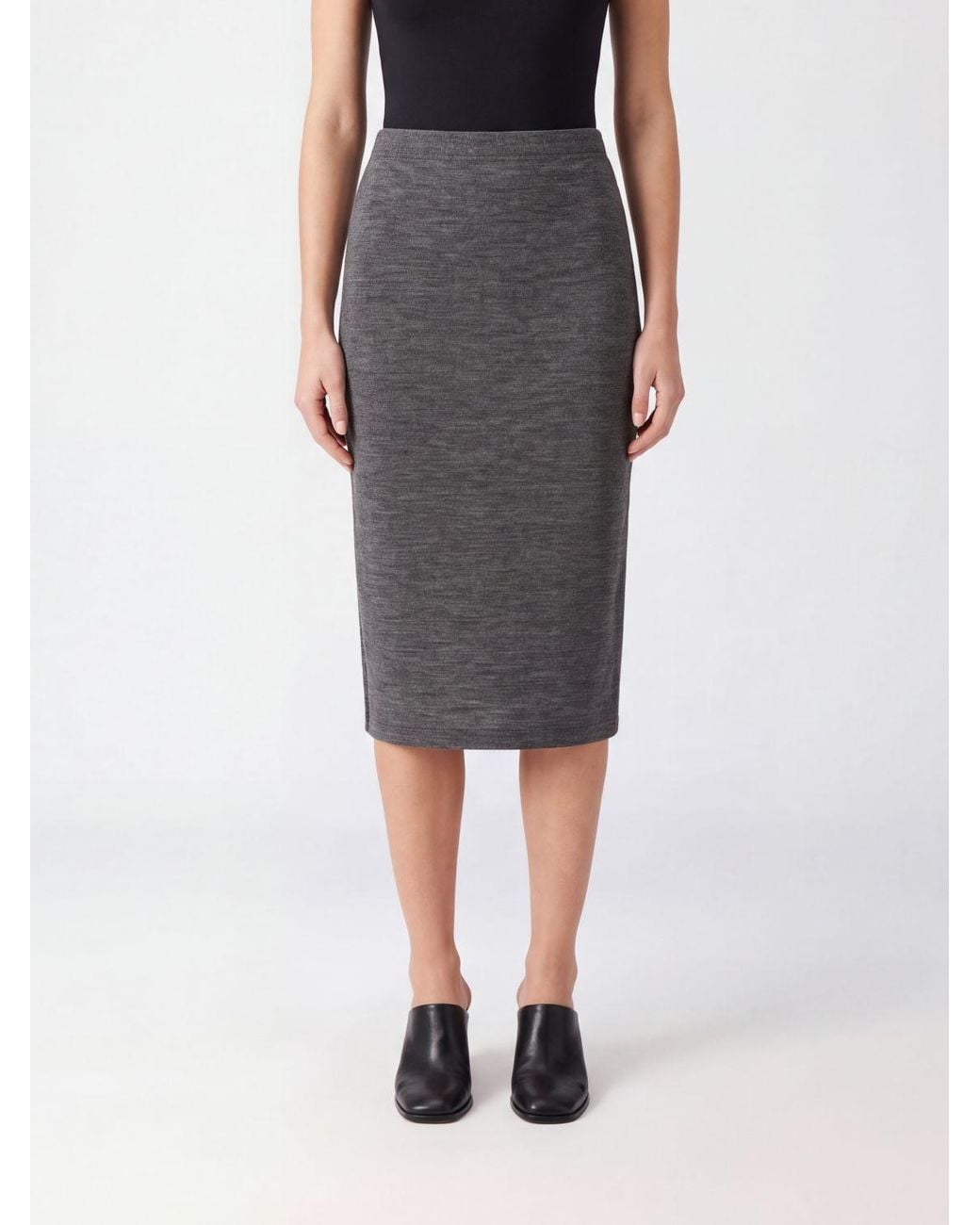 Junya Watanabe Black High-Waisted Wool Knit Midi Pencil Skirt
