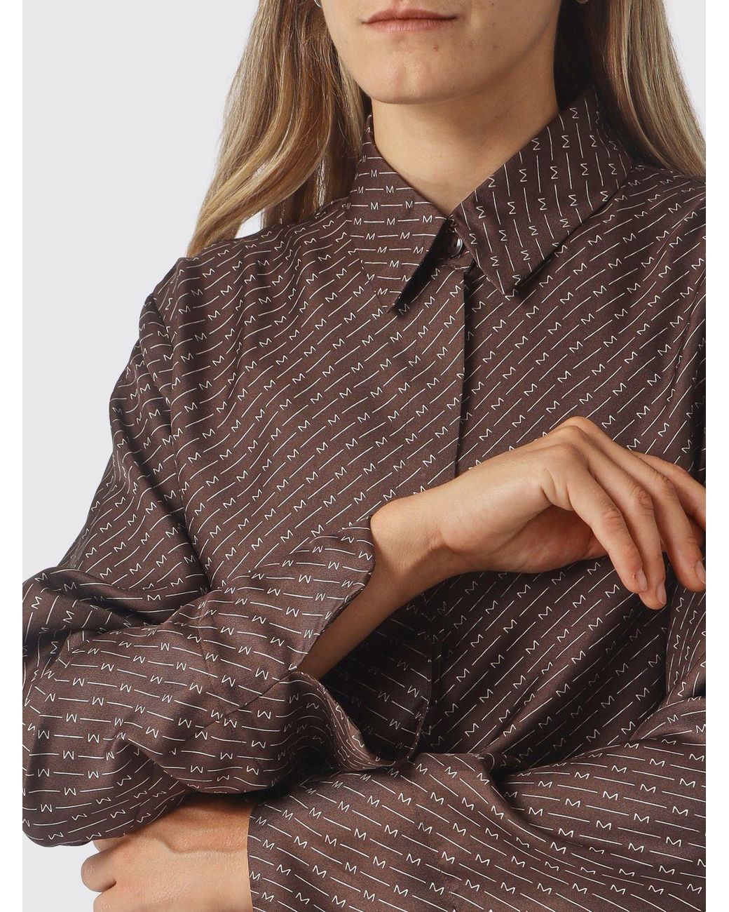 Max Mara Brown Pure Silk Shirt With All-Over Monogram Print