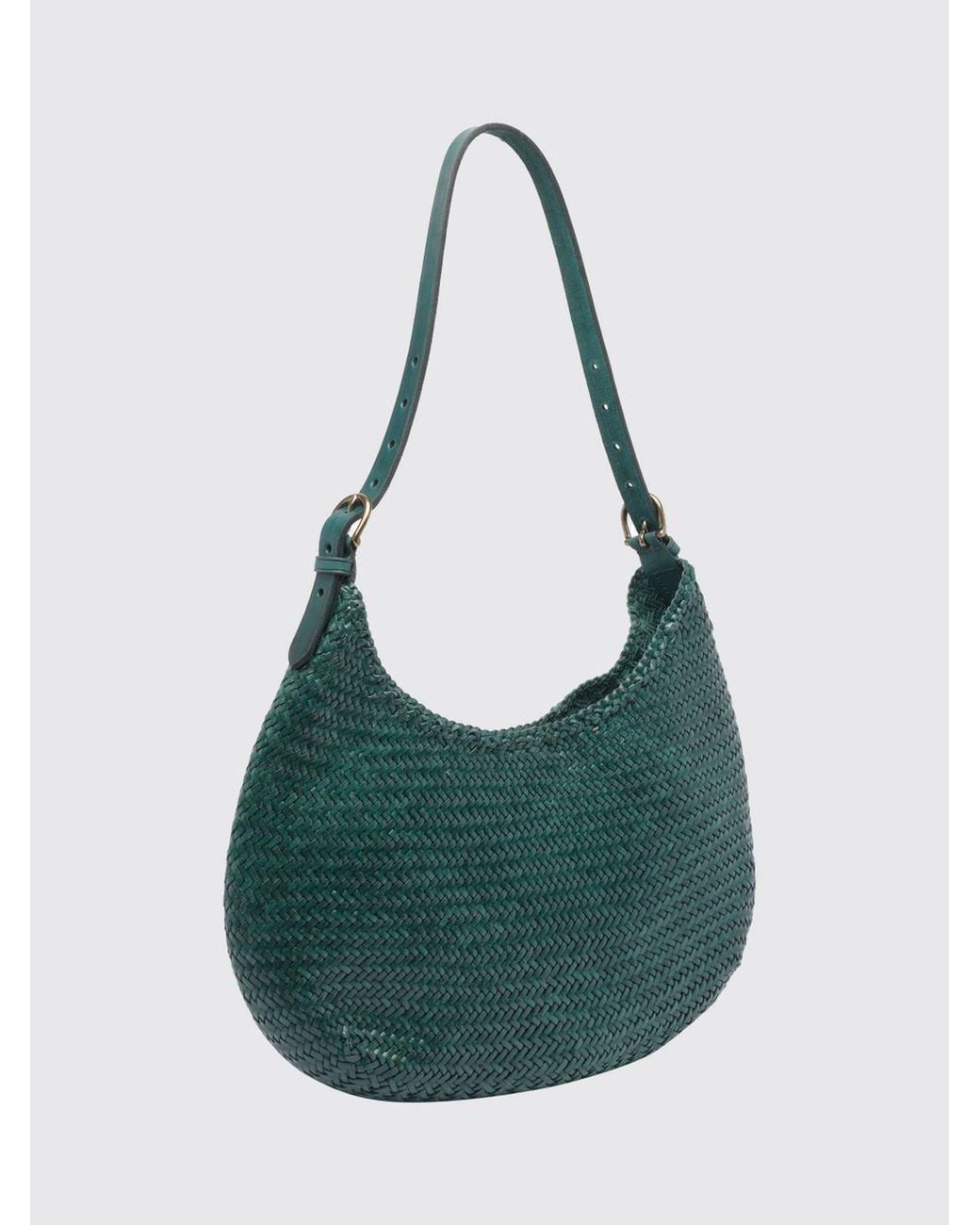 Dragon Diffusion Green Mezza Luna Woven Leather Shoulder Bag