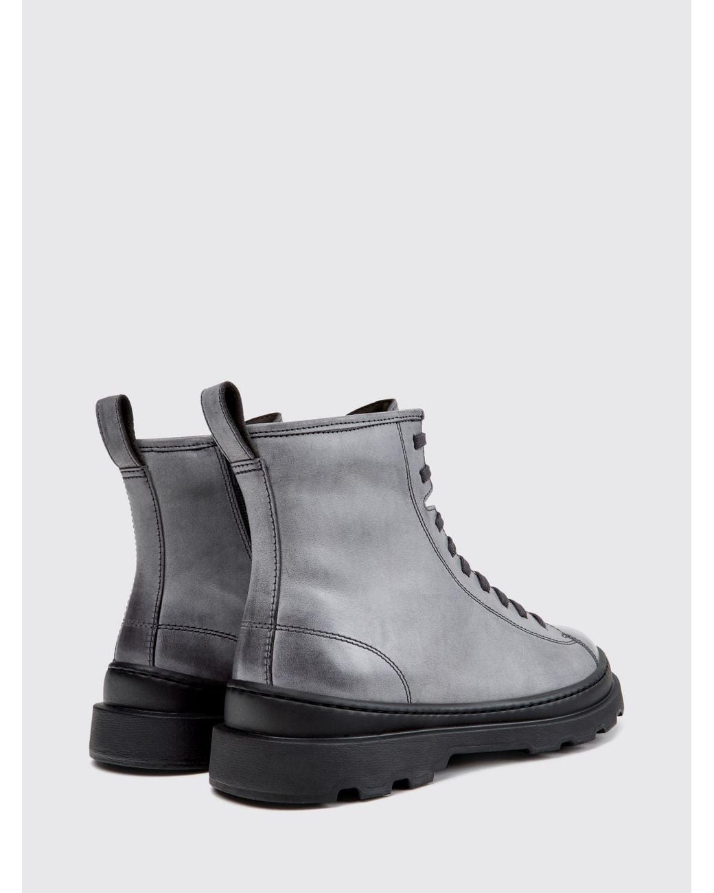 Camper Gray Brutus+ Leather Lace-Up Ankle Boots With Lug Sole for men