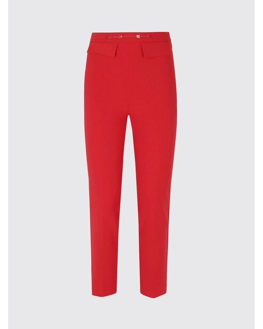 Elisabetta Franchi Red High-Waisted Skinny Crêpe Trousers With Flap Pockets