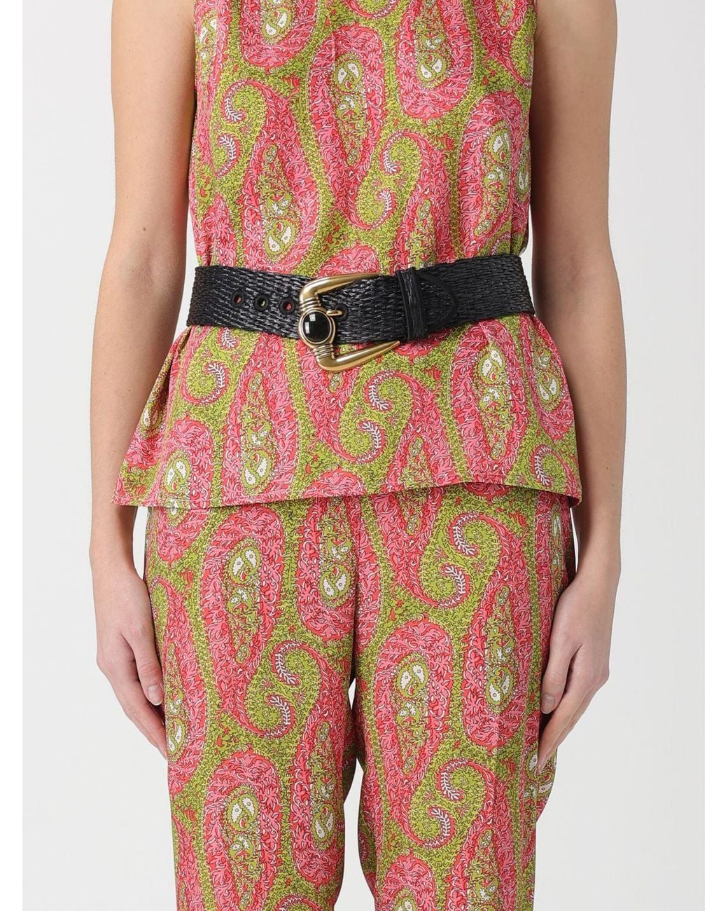 Etro Gray Woven Raffia Belt With Jewel Buckle