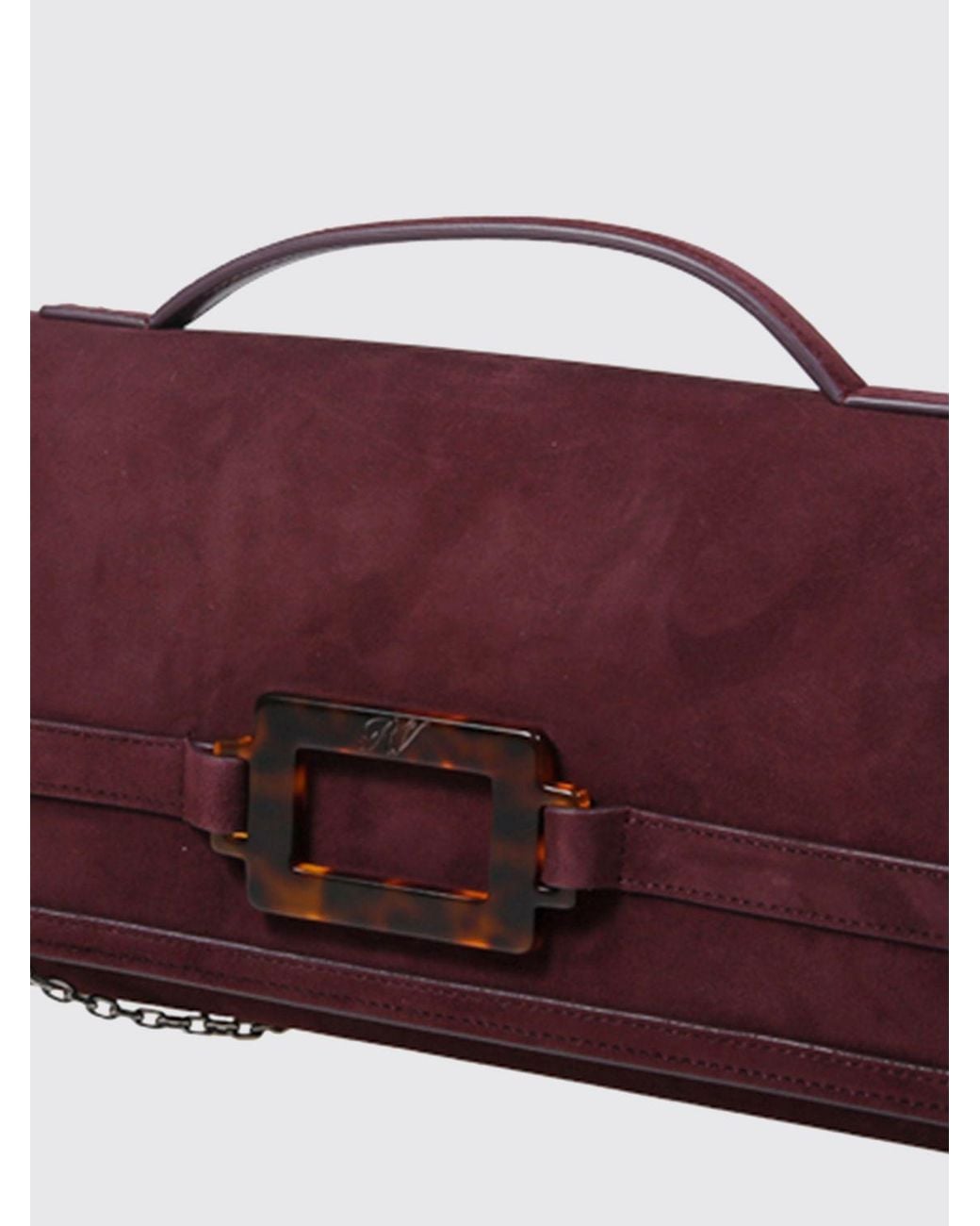 Roger Vivier Purple Belle Vivier Suede Clutch With Iconic Buckle And Chain Strap