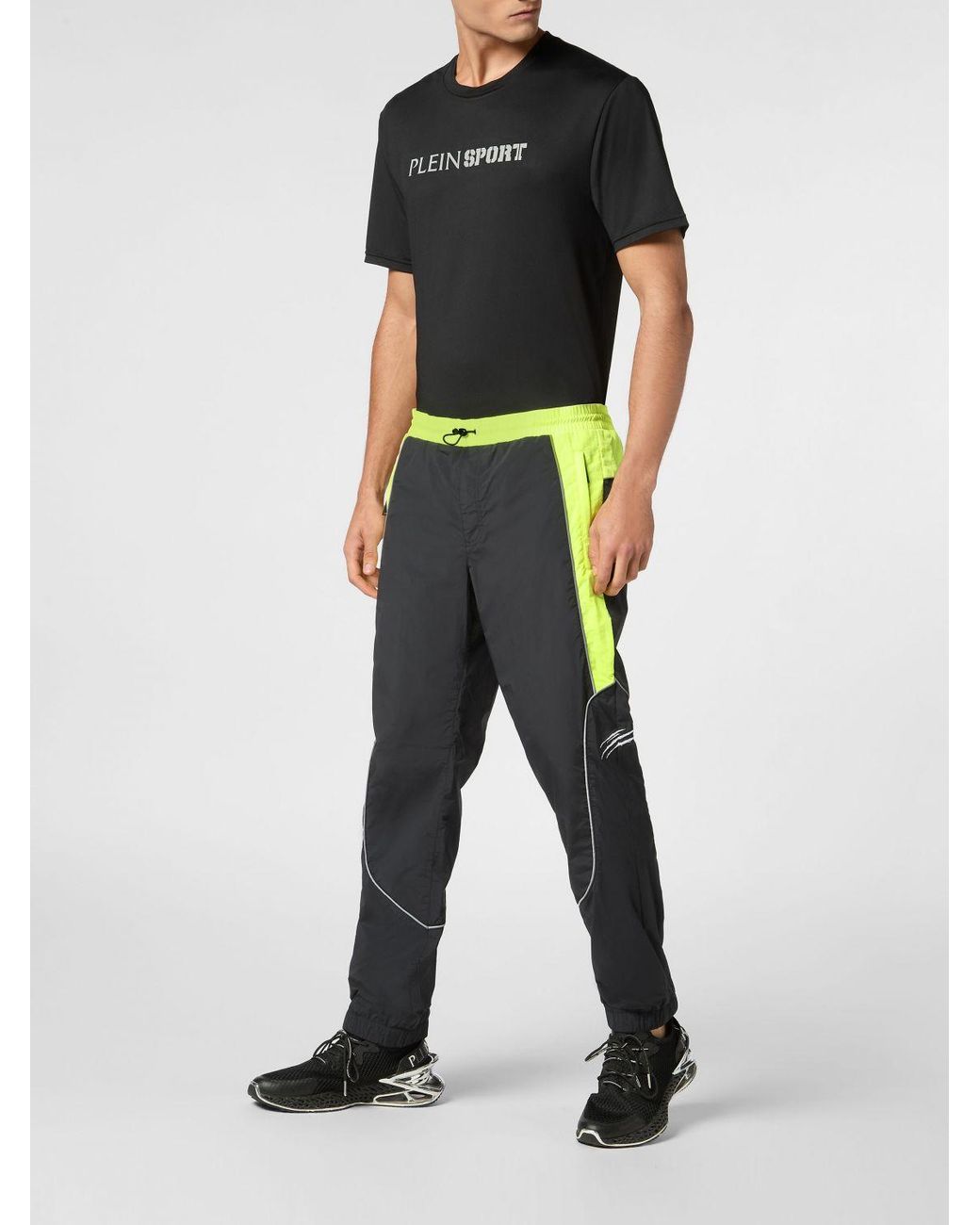 Philipp Plein Black Bicolor Print Stretch Technical Fabric Jogging Pants for men