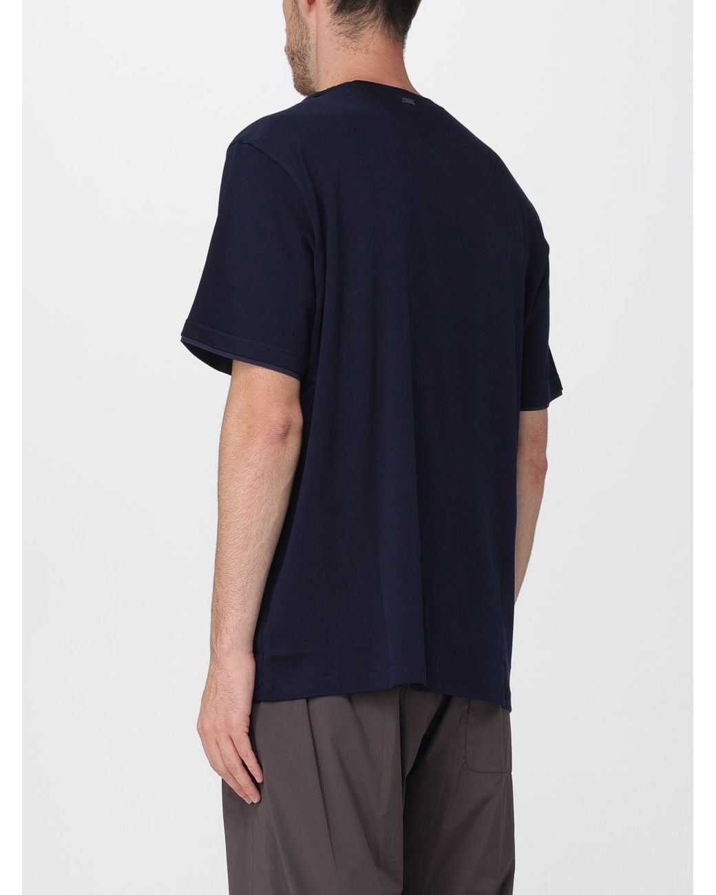 Camiseta De Cuello Redondo En Puro Algodón Con Diseño Minimalista Herno de hombre de color Blue