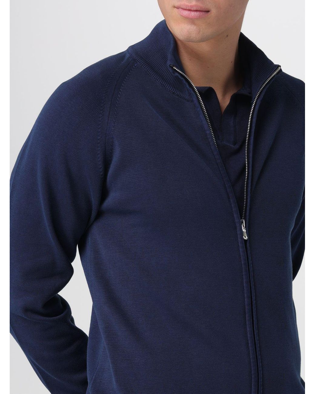 Blauer Baumwoll-Cardigan Mit Reißverschluss in Blue für Herren