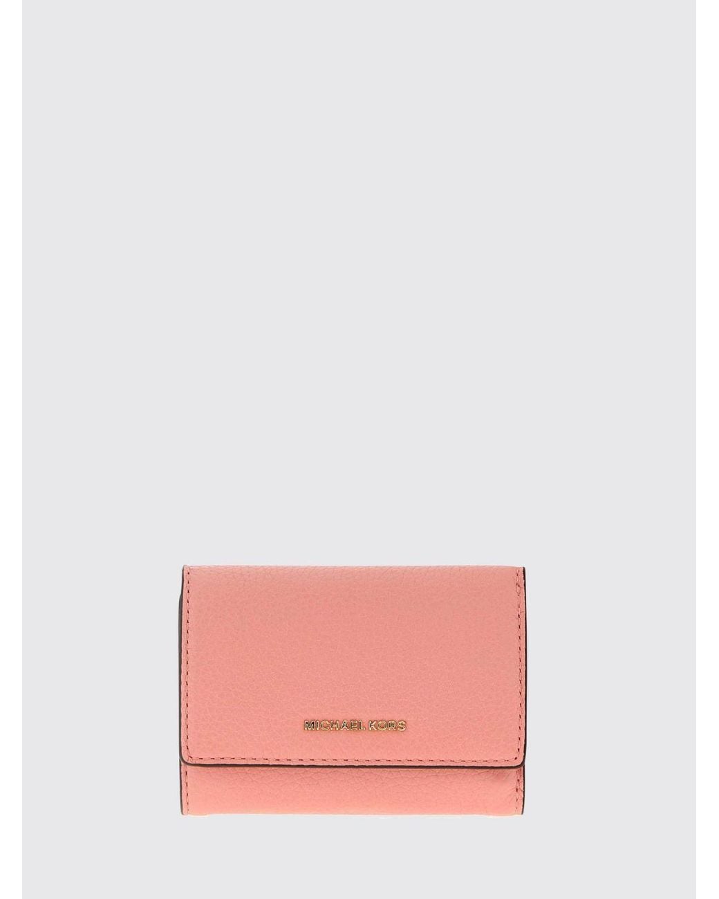 Michael Kors Pink Bryant Leather Tri-Fold Wallet With Metal Logo And Button