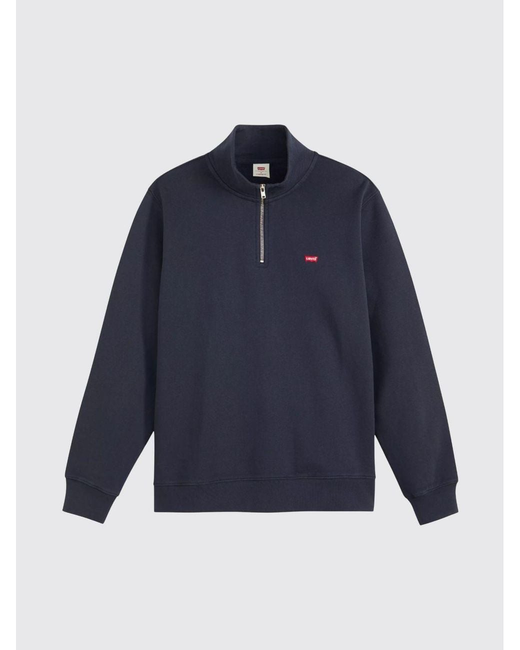 Levi's Blue Regular Fit Cotton Sweatshirt With High Neck, Contrast Logo And Half-Zip for men