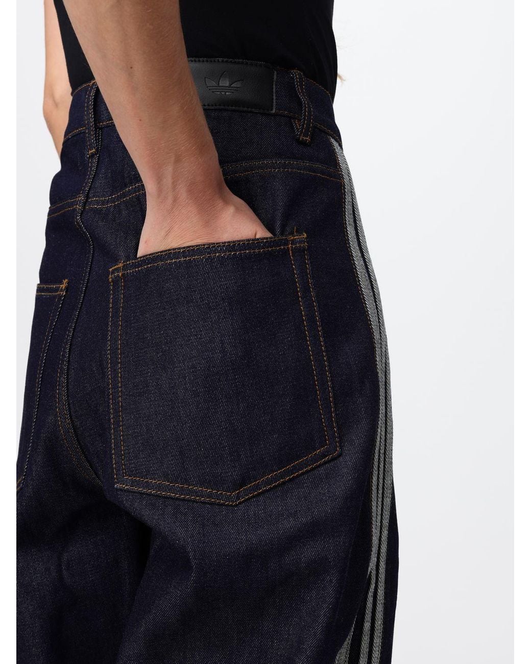 Adidas Originals Blue High-Waisted Wide-Leg Denim Jeans With 3-Stripes Logo