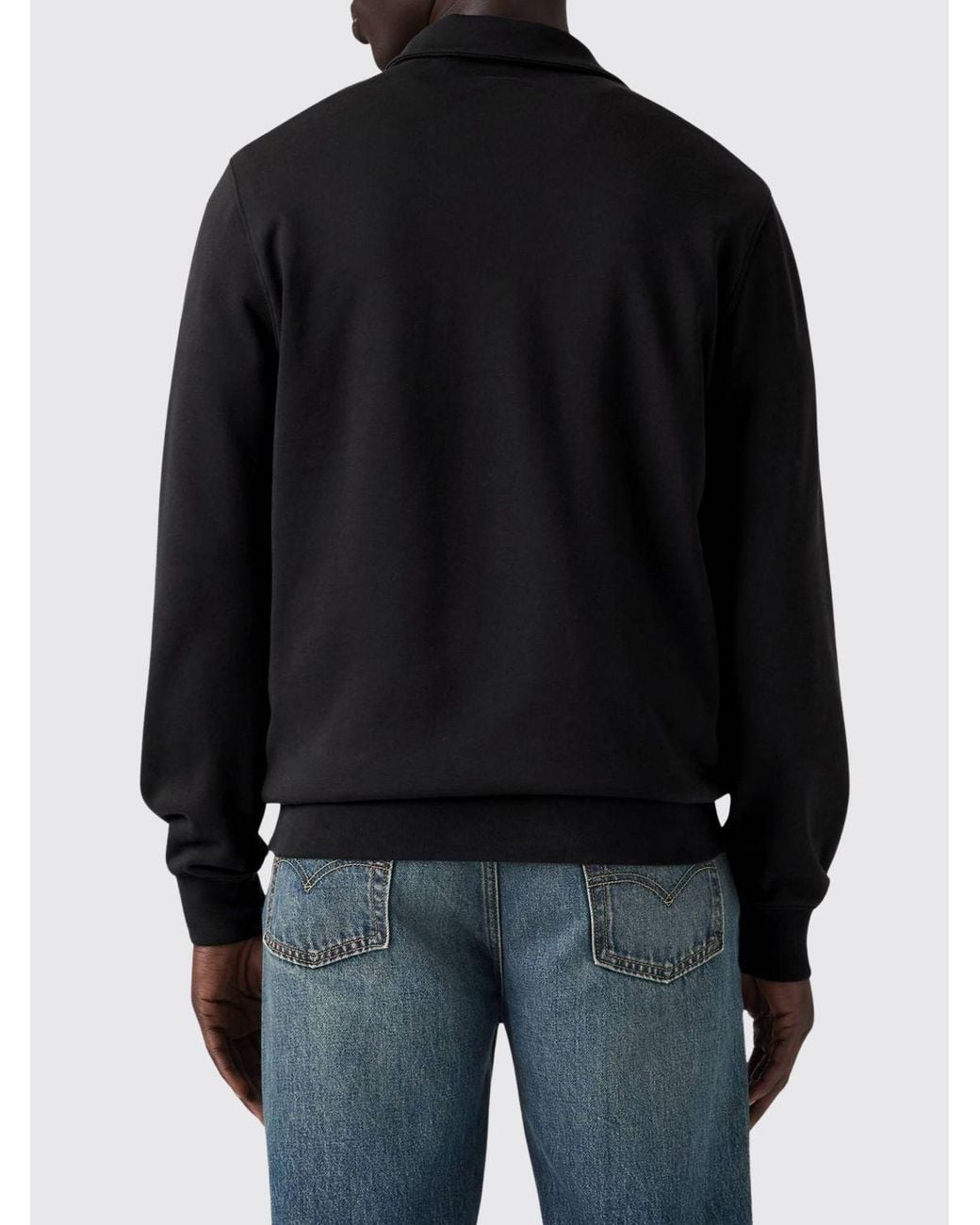 Levi's Black Regular Fit Cotton Sweatshirt With High Neck, Contrast Logo And Half-Zip for men