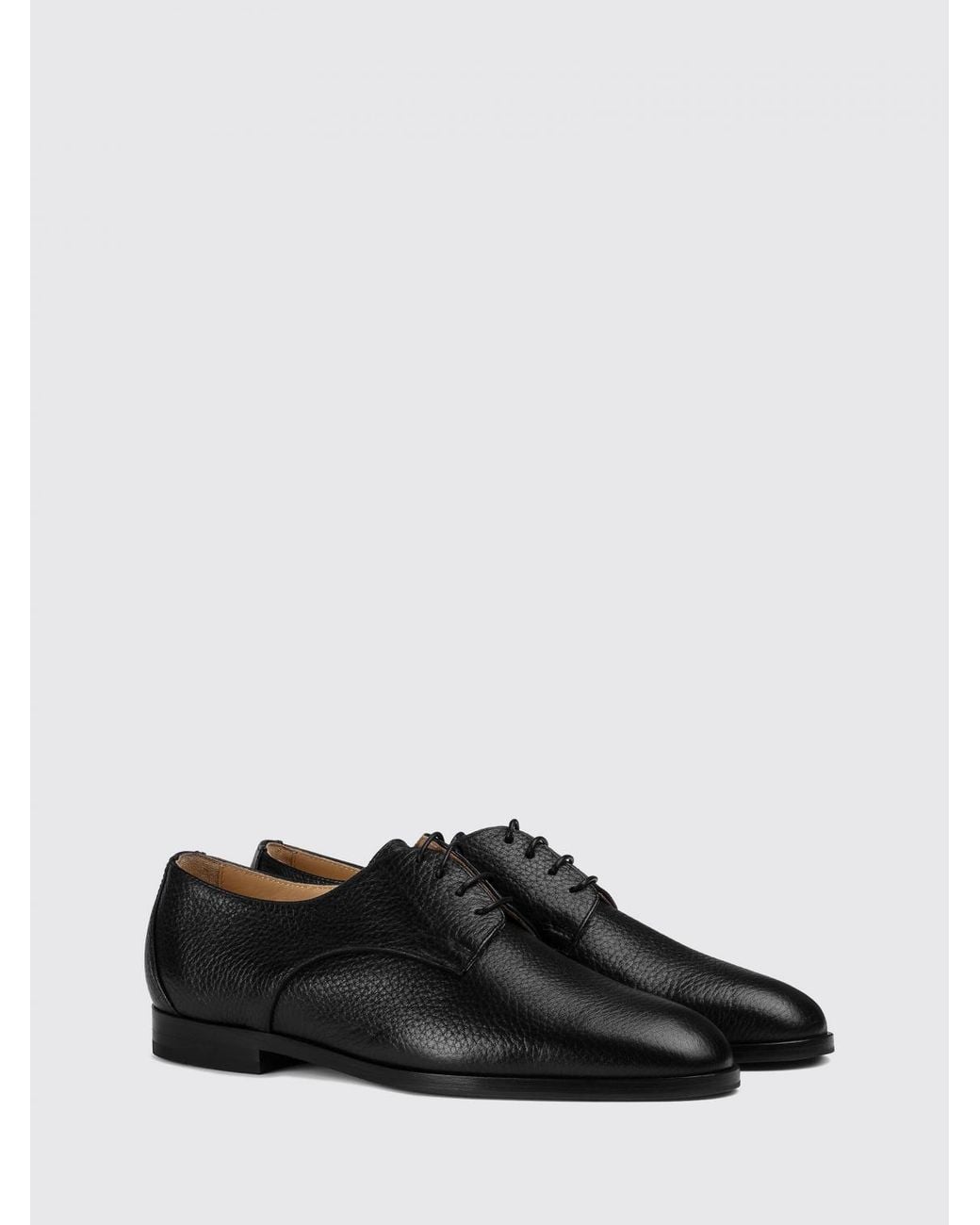 Doucal's Black Deerskin Derby Shoes With Round Toe And Leather Sole