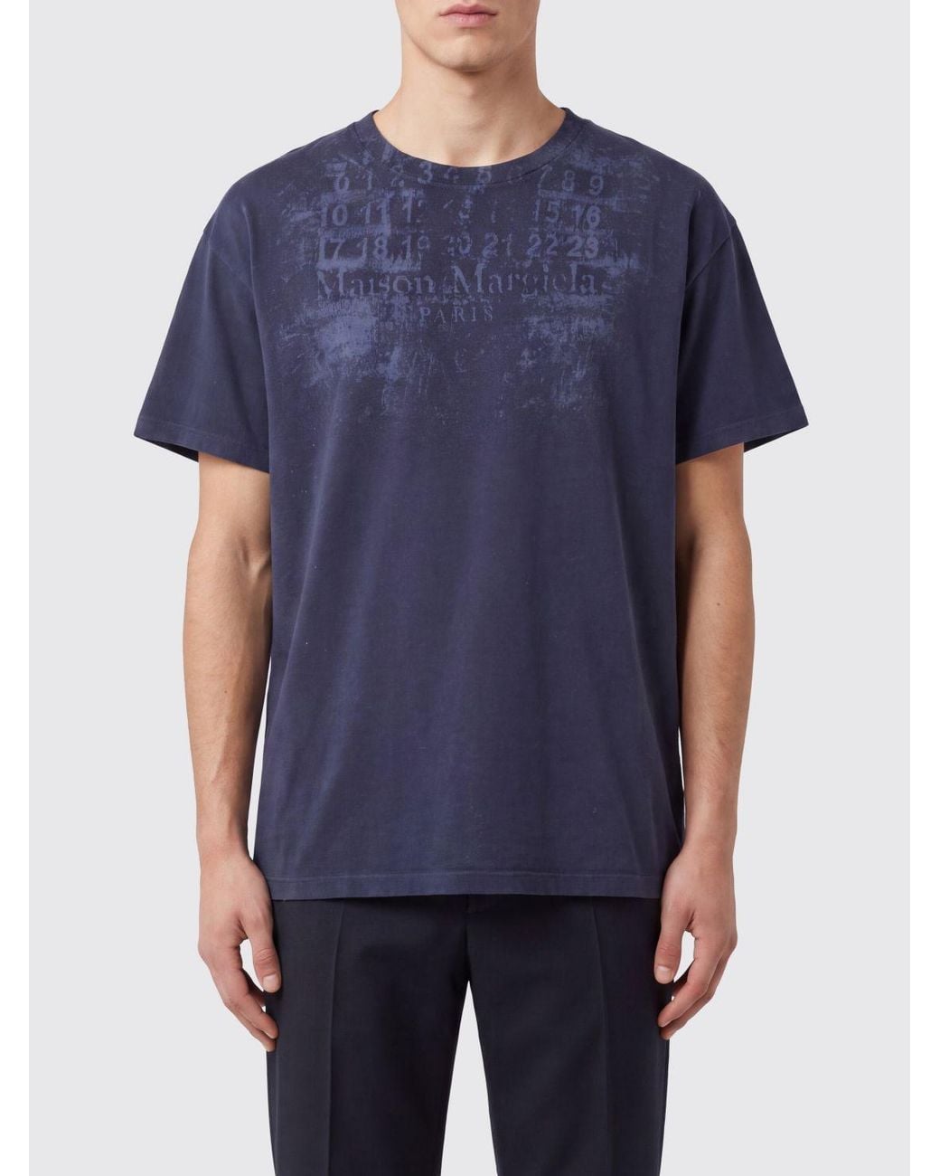 Maison Margiela Blue Cotton T-Shirt With Numeric Logo And Dropped Shoulders for men