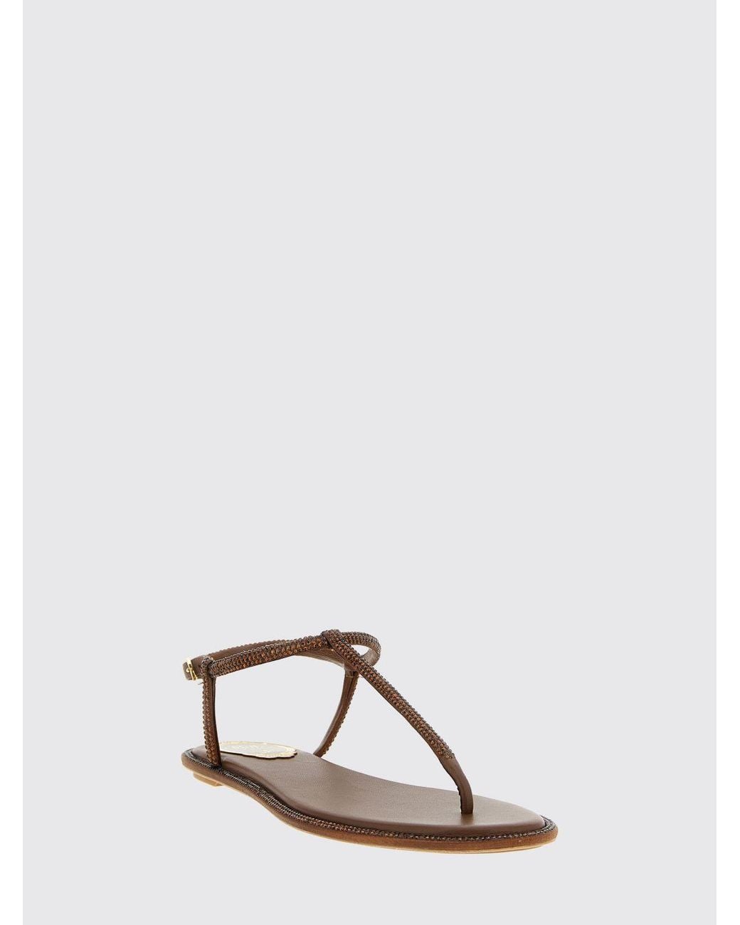 Rene Caovilla Natural Diana Nappa Leather Sandals With Rhinestones