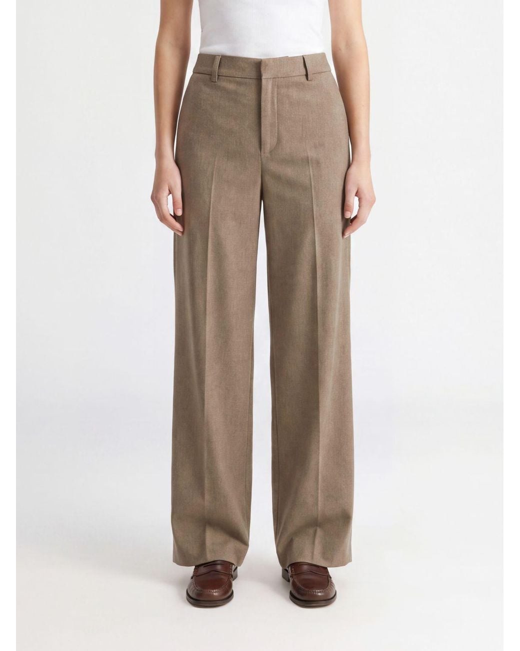 PT Torino Natural Mid-Rise Wool Wide-Leg Trousers