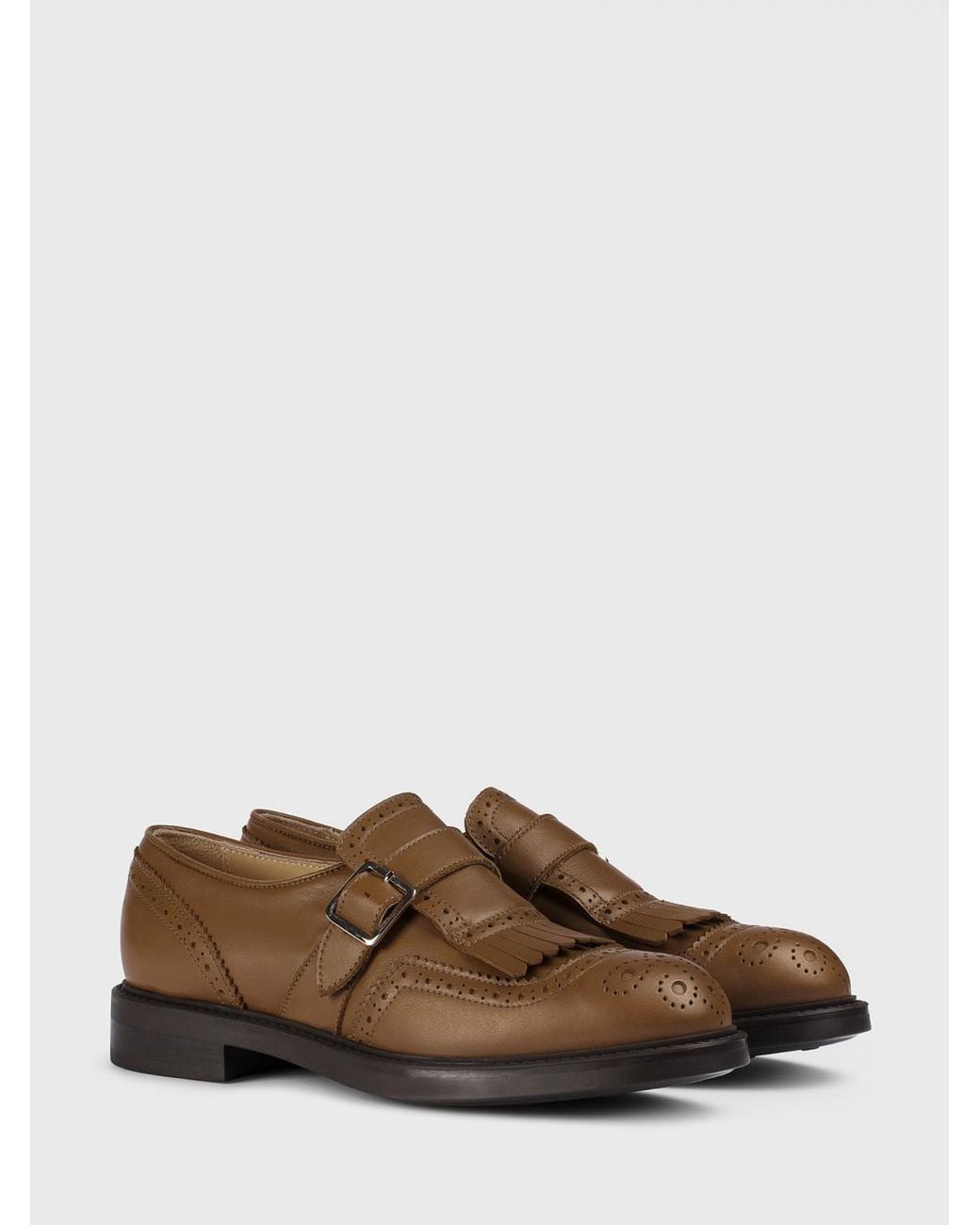 Doucal's Brown Leather Monk Strap With Brogue Detail