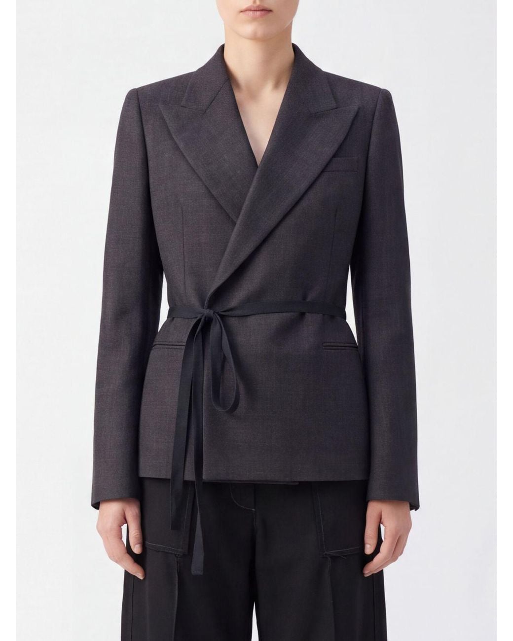 Maison Margiela Blue Short Robe-Style Wool Blazer With Peak Lapels And Belt