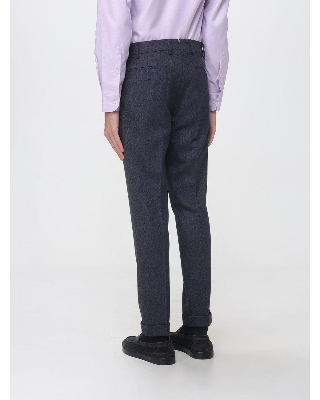 Berwich Blue Slim Fit Pleated Wool Chinos for men