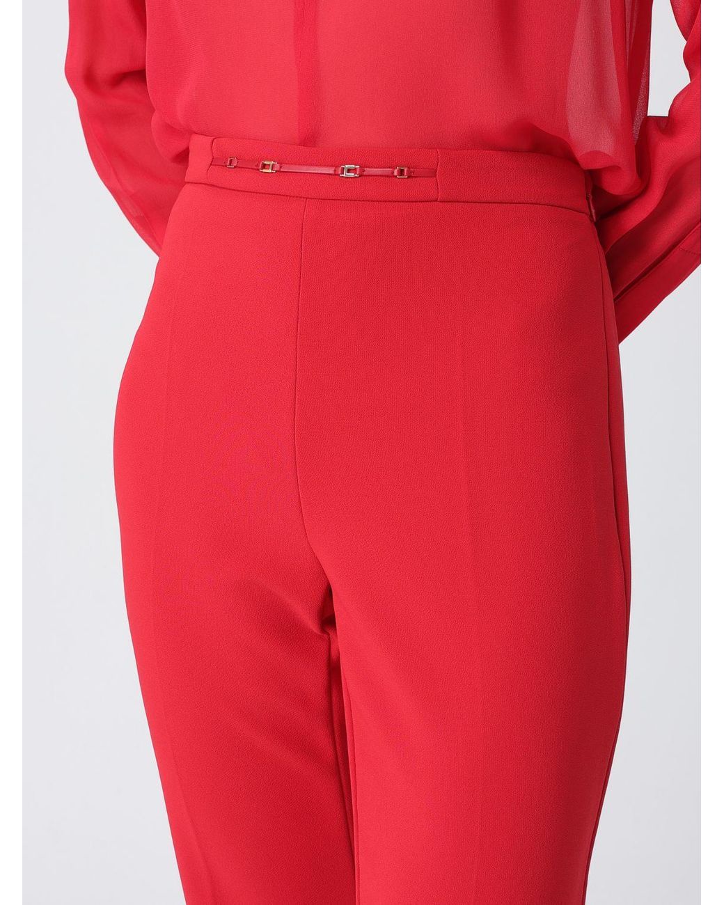 Elisabetta Franchi Red Slim-Fit Cropped Crêpe Trousers