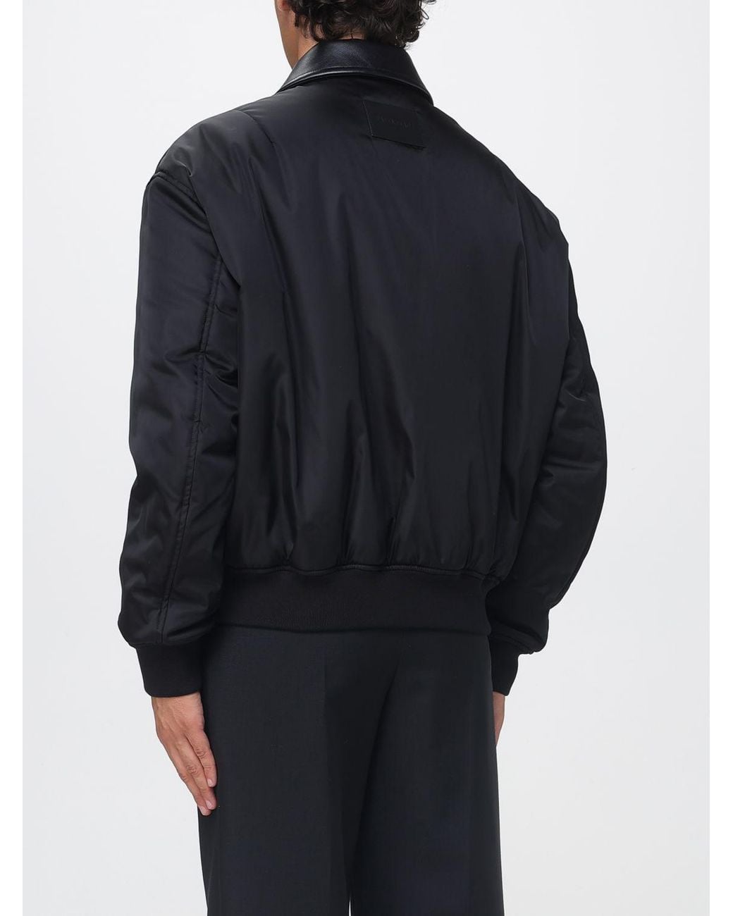 Balenciaga Blue Padded Nylon Bomber Jacket With Leather Collar for men