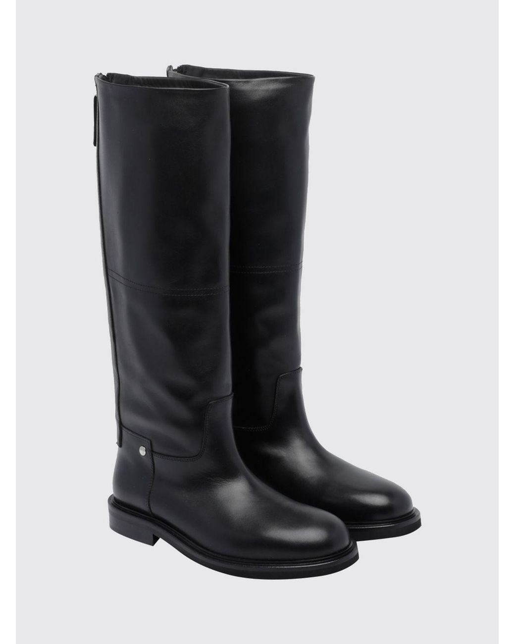 Poeve Black Smooth Calfskin Knee-High Boots With Back Zip And A Low Heel