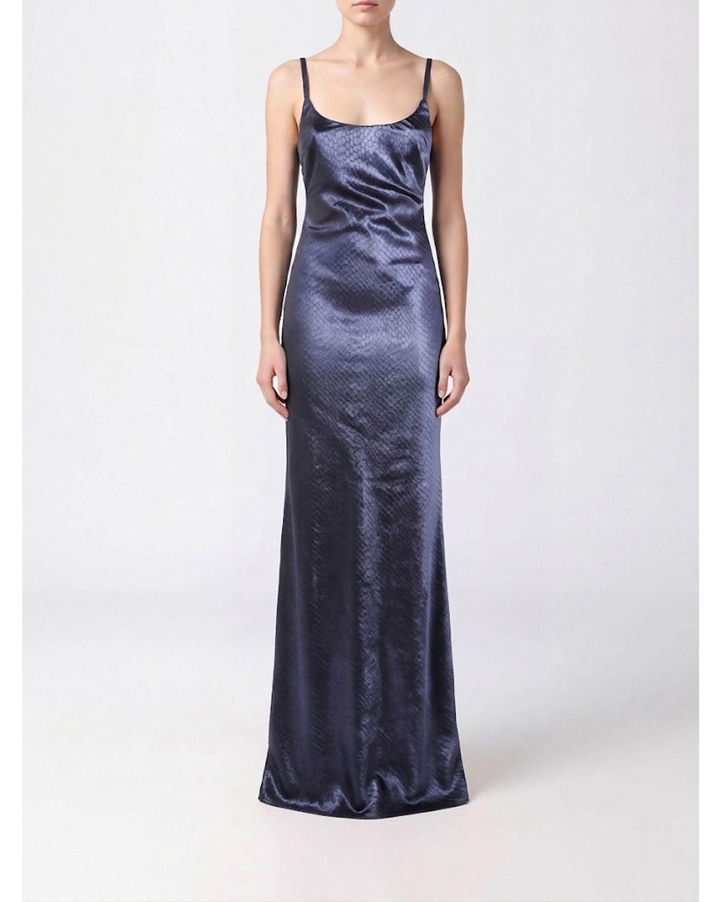 Elisabetta Franchi Blue Python Print Satin Long Evening Gown