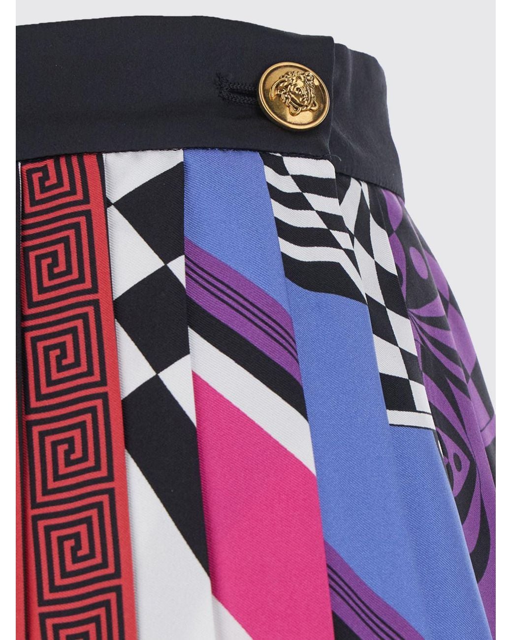 Versace Red High-Waisted Pleated Cotton-Blend Mini Skirt With Optical Print