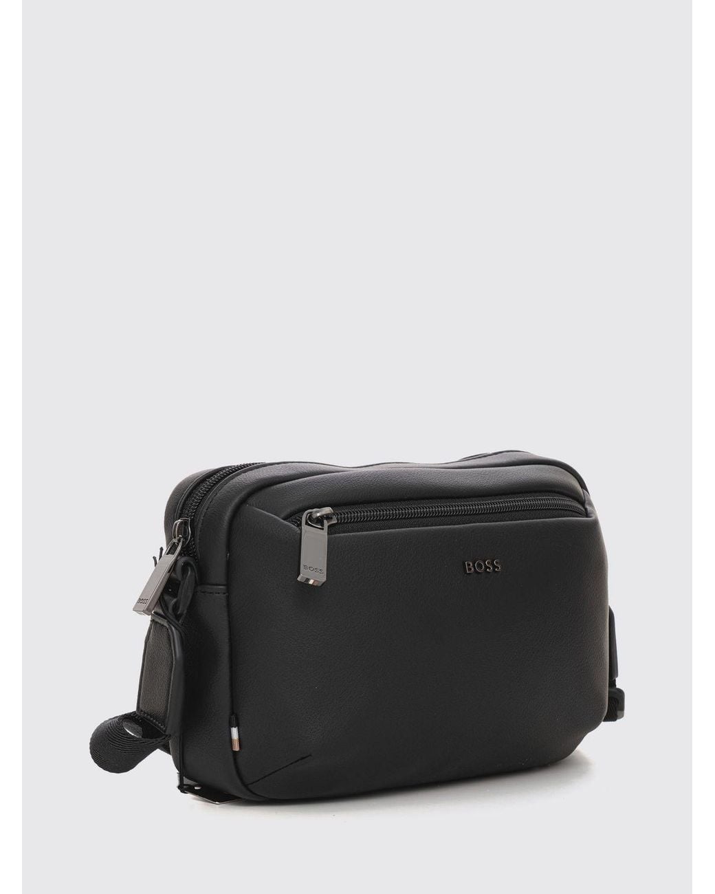 Boss Black Faux Leather Camera Bag With Adjustable Strap And Metal Logo for men