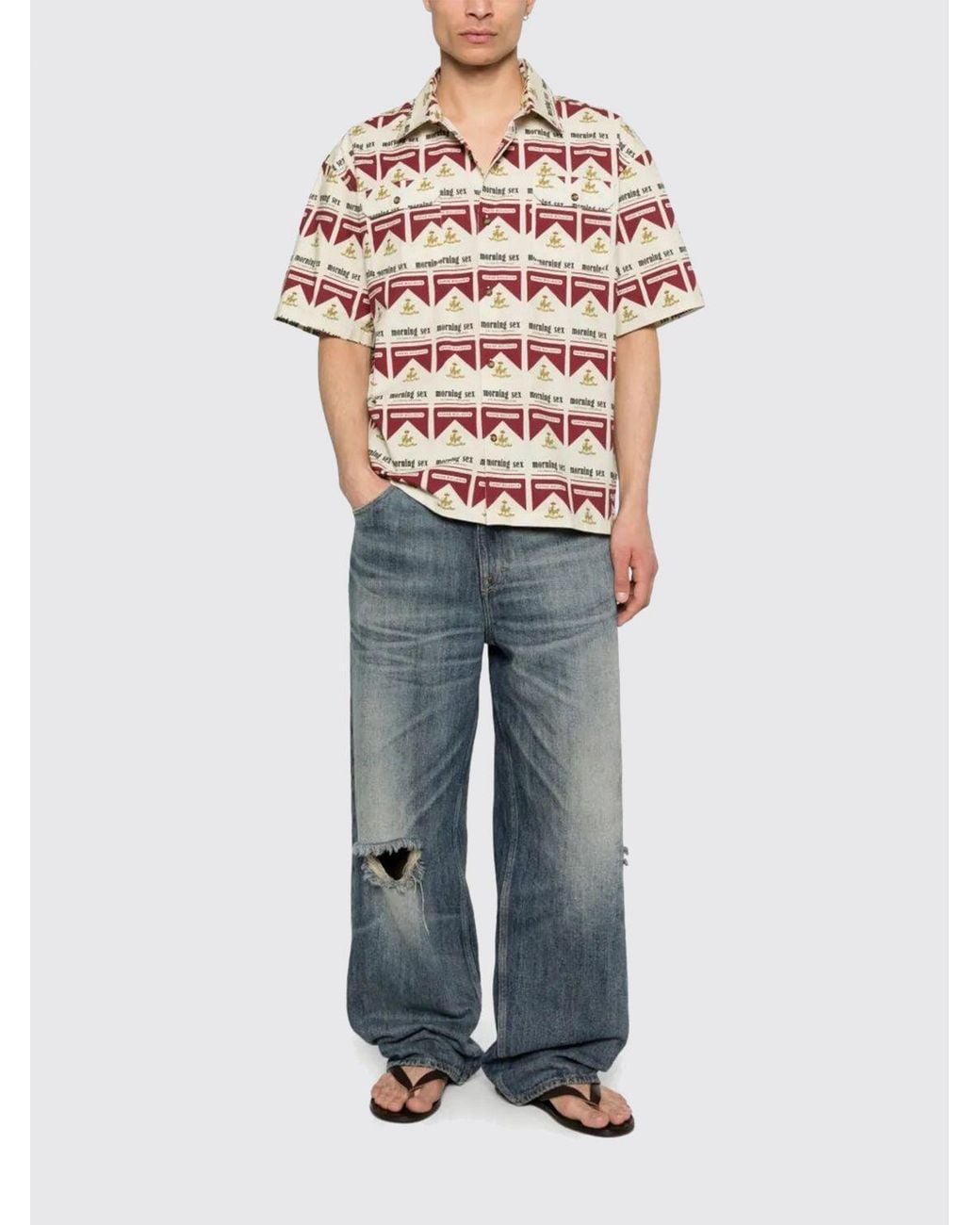 Carne Bollente Red Printed Stretch Cotton Casual Shirt for men
