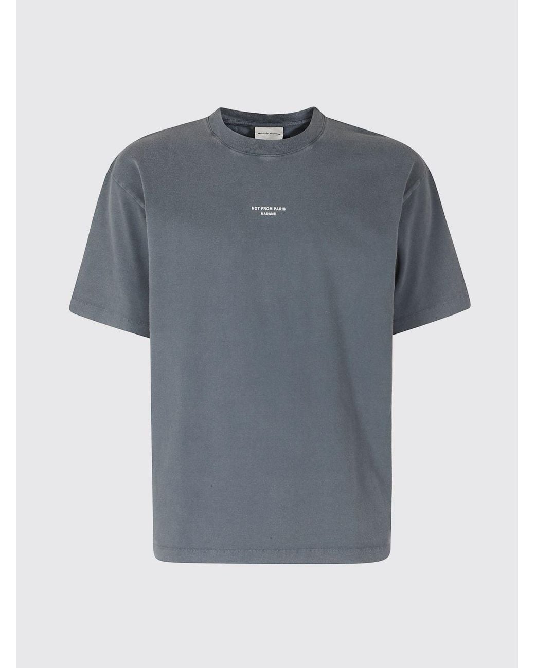 Drole de Monsieur Gray Slogan-Print Cotton T-Shirt With Dropped Shoulders for men
