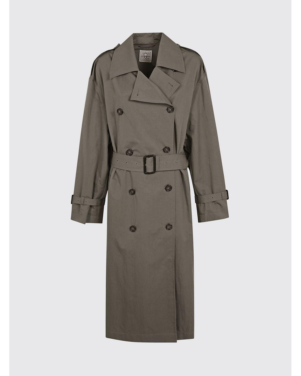 Totême  Gray Double-Breasted Cotton-Blend Trench Coat With Adjustable Belt