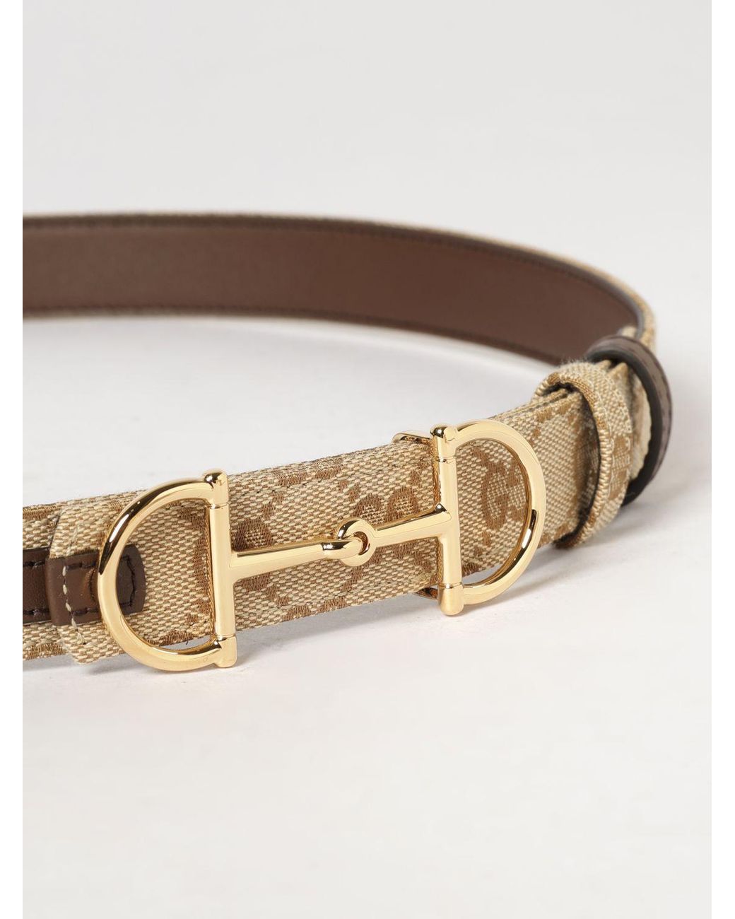 Gucci White Horsebit Reversible Leather And Monogram Fabric Belt