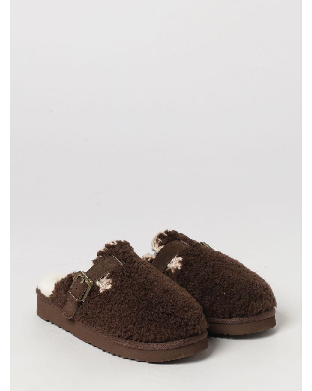 Mou Brown Suede And Shearling Mules With Wool Lining And Adjustable Strap