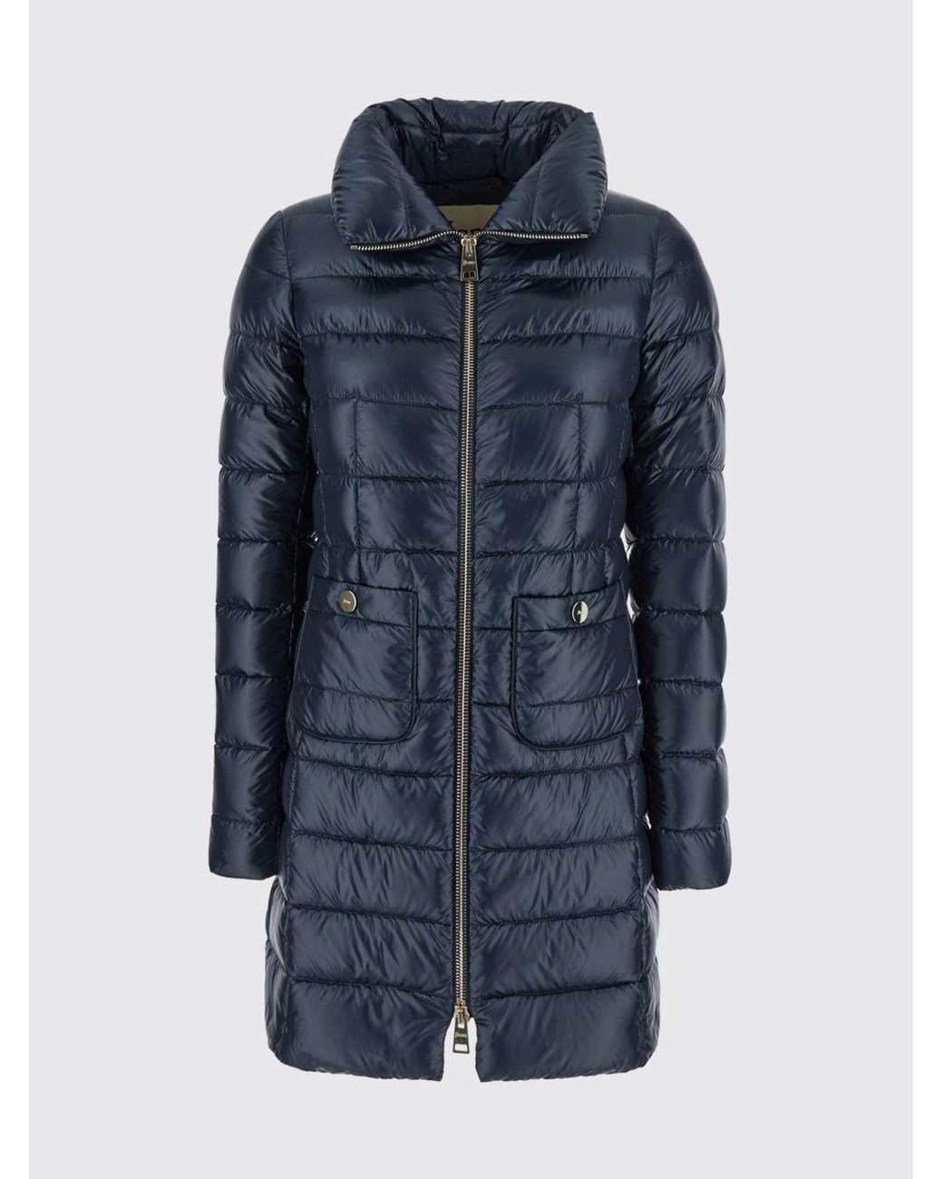Herno Blue Long Water-Repellent Nylon Down Jacket With High Neck And Slim Fit