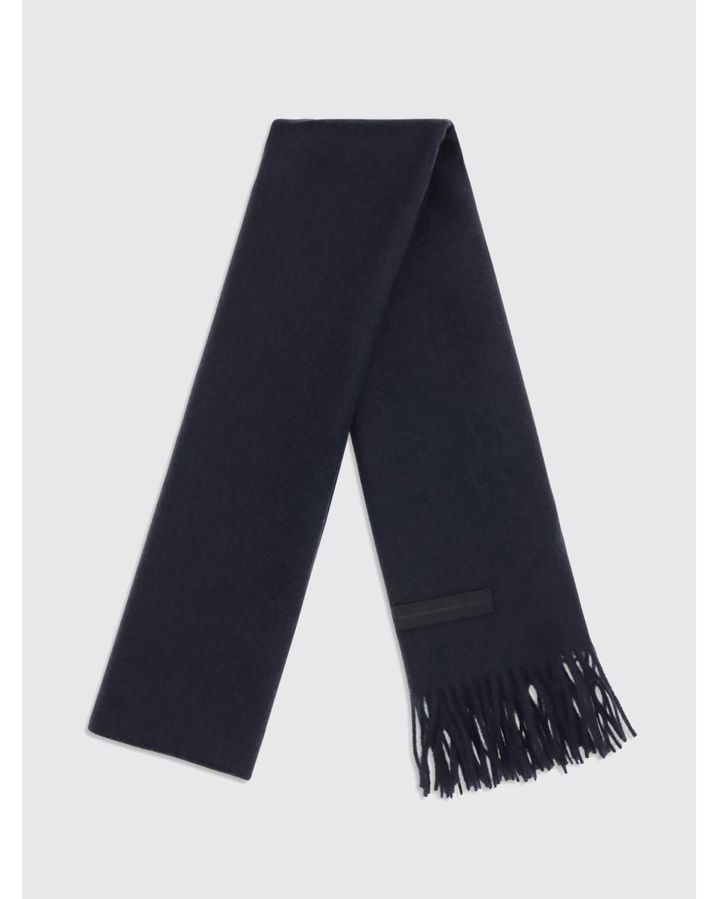 Zegna Blue Rectangular 100% Cashmere Scarf With Fringed Hem And Logo for men