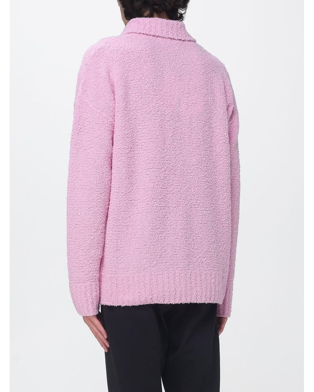 Laneus Pink Wool Blend Long-Sleeved V-Neck Knit Polo for men