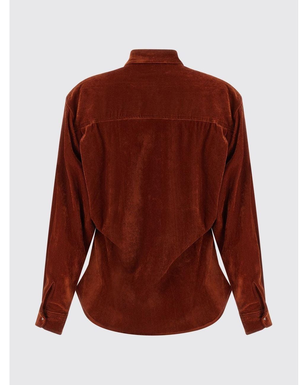 Nude Red Long-Sleeved Velvet Shirt With A Classic Collar And Button Closure