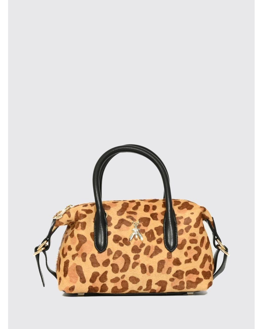 Patrizia Pepe Metallic Animal Print Pony Hair Mini Handbag With Fly Logo