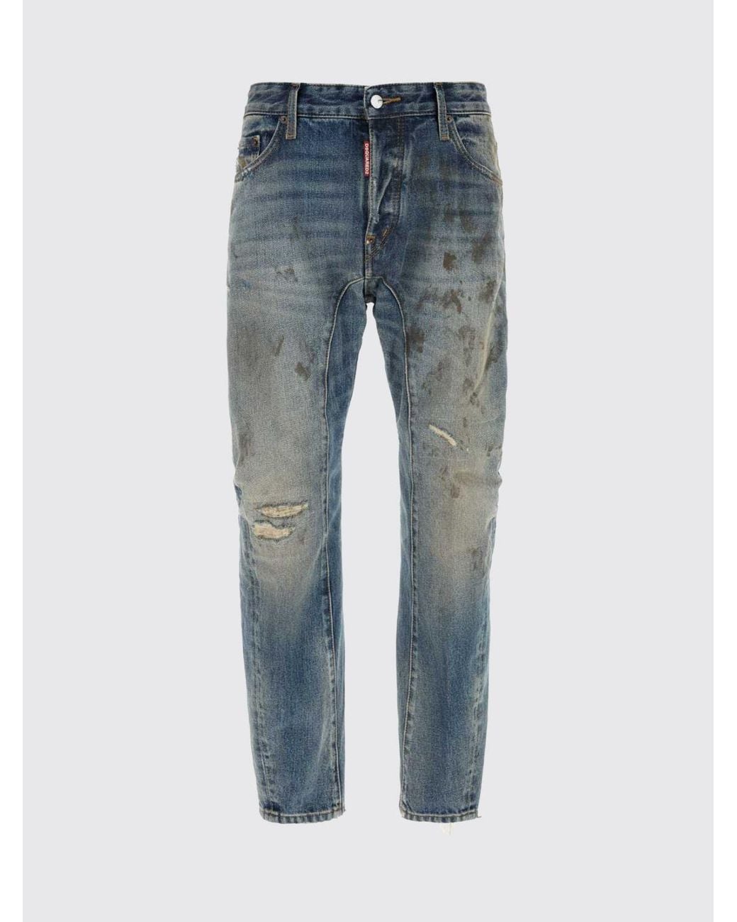 DSquared² Blue Distressed Denim Skinny Jeans With Button Closure for men