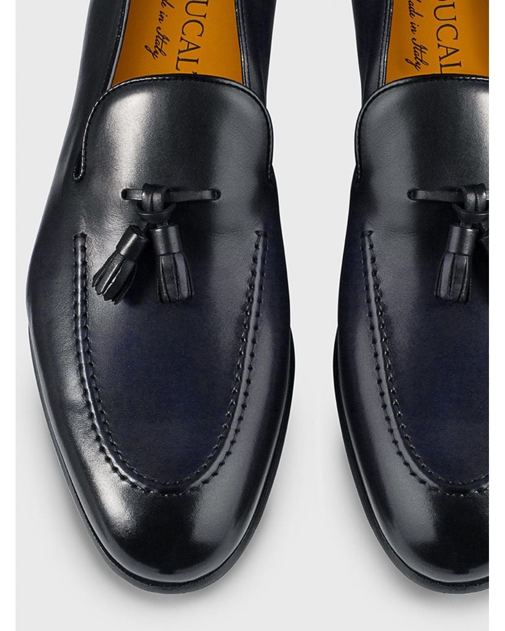 Doucal's Blue Leather Loafers With Tassels for men