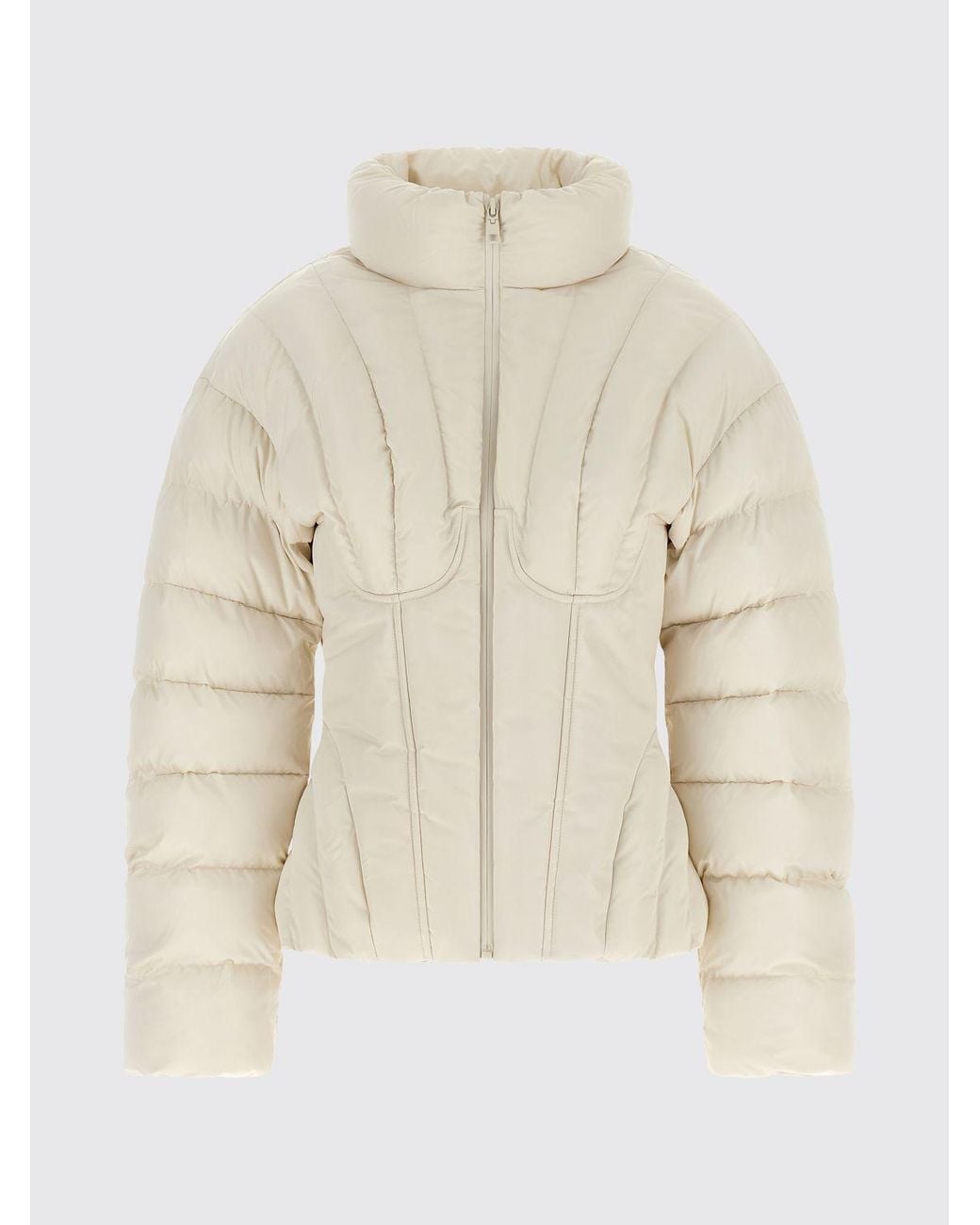 Elisabetta Franchi Natural Cropped Quilted Puffer Jacket With Bustier Design