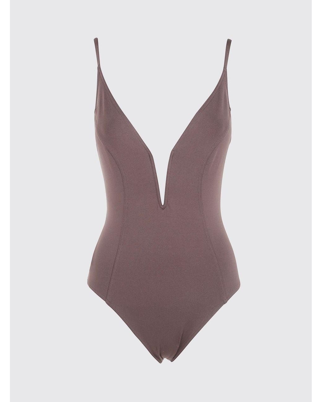 Eres Brown One-Piece Swimsuit With Deep V-Neck And Teardrop Detail