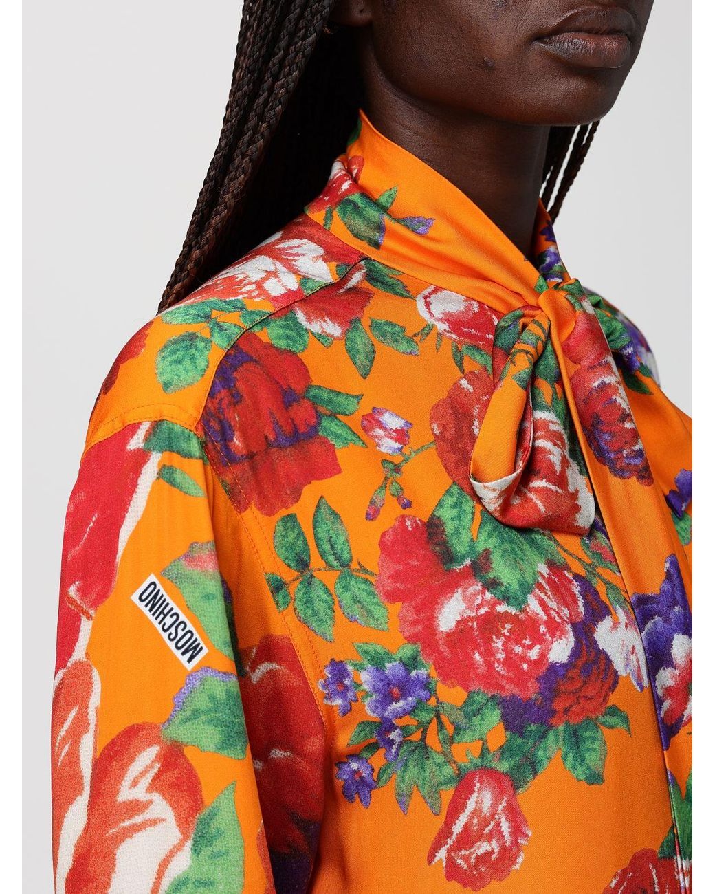Moschino Couture Orange Viscose Shirt With Floral Print