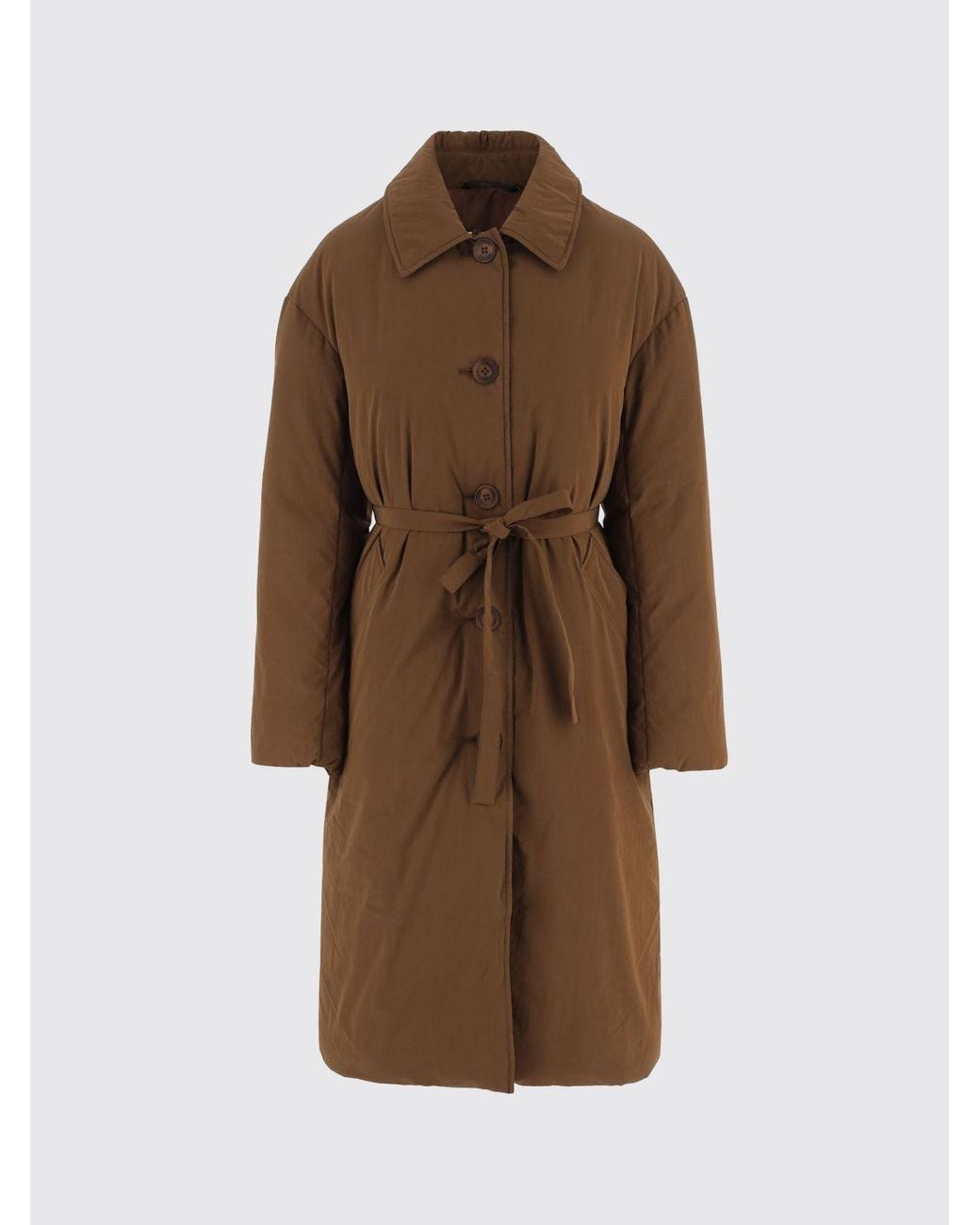 Ienki Ienki Brown Long Waterproof Nylon Trench Coat With Belt