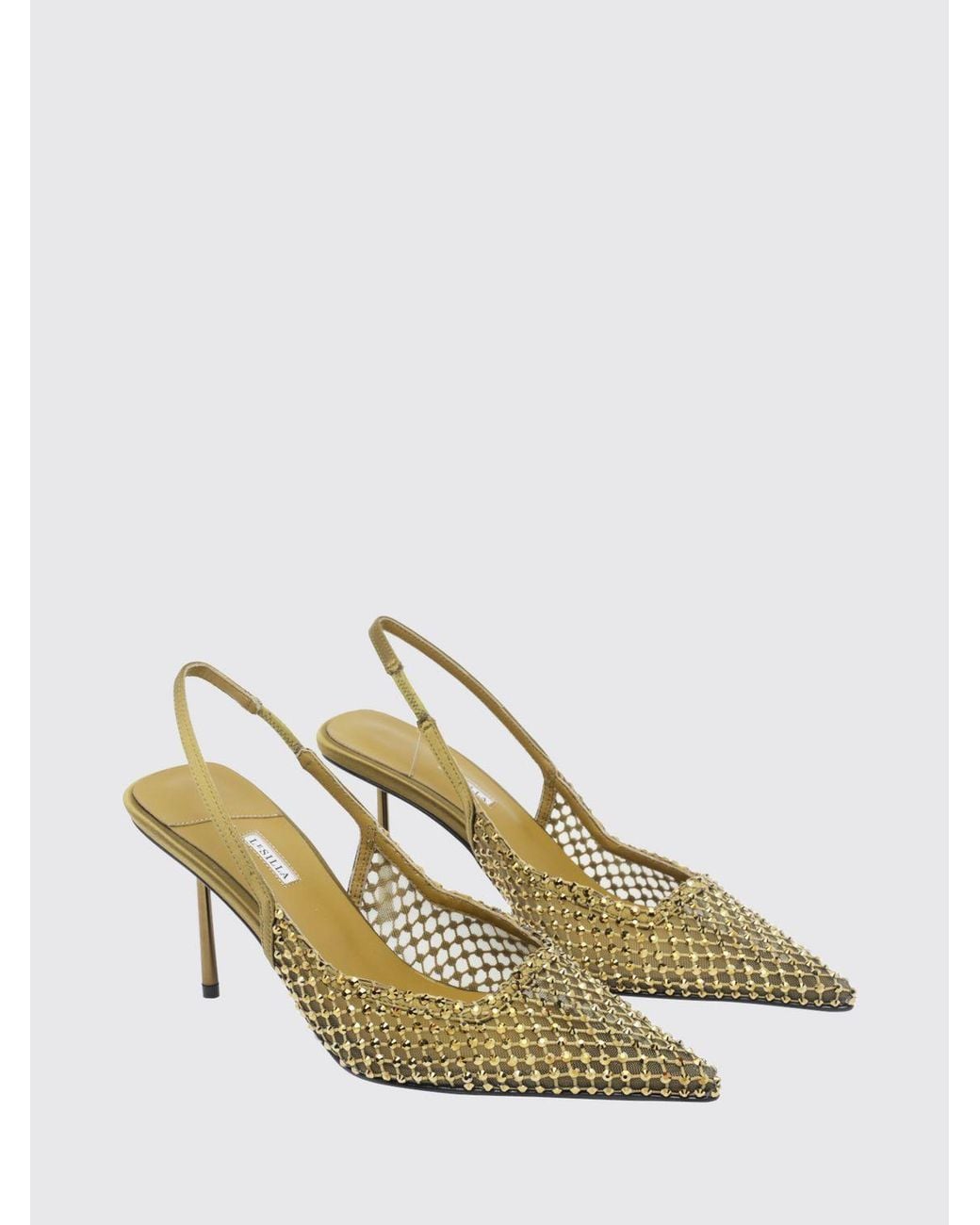 Le Silla Metallic Gilda Crystal-Embroidered Mesh High-Heeled Slingback Pumps